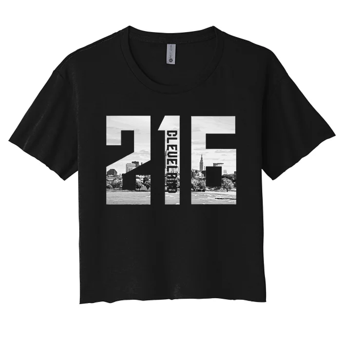 Vintage Cleveland Ohio 216 Area Code Skyline Women's Crop Top Tee