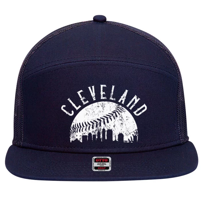 Vintage Cleveland Ohio Skyline Apparel 7 Panel Mesh Trucker Snapback Hat