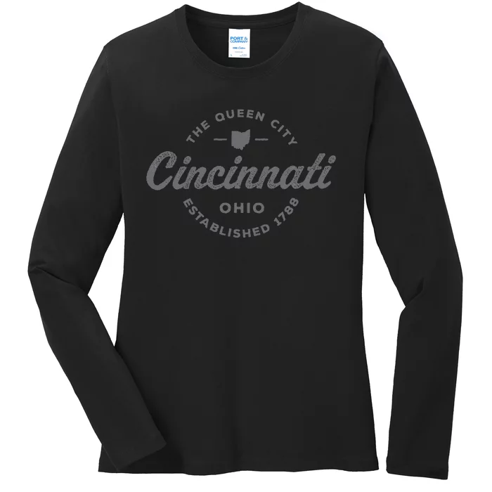 Vintage Cincinnati Ohio 1788 Retro Throwback Souvenir Ladies Long Sleeve Shirt