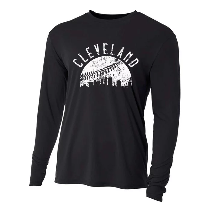 Vintage Cleveland Ohio Skyline Apparel Cooling Performance Long Sleeve Crew