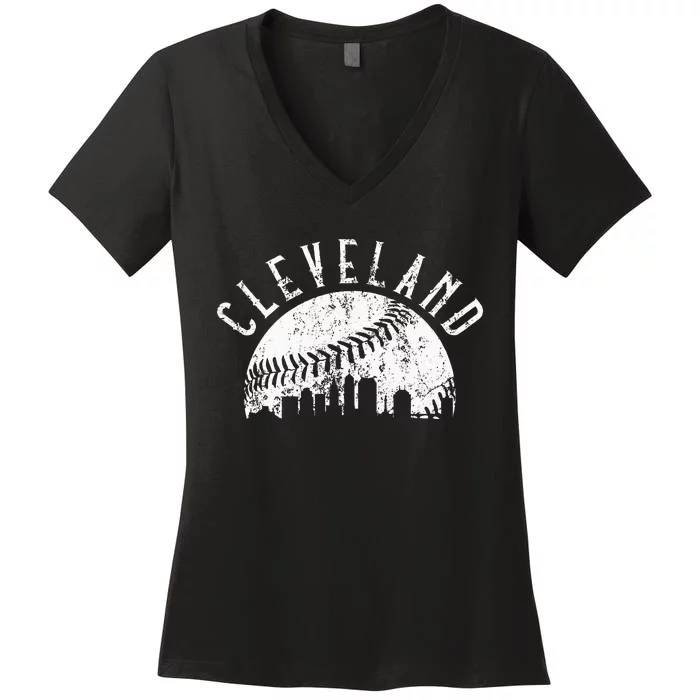 Vintage Cleveland Ohio Skyline Apparel Women's V-Neck T-Shirt