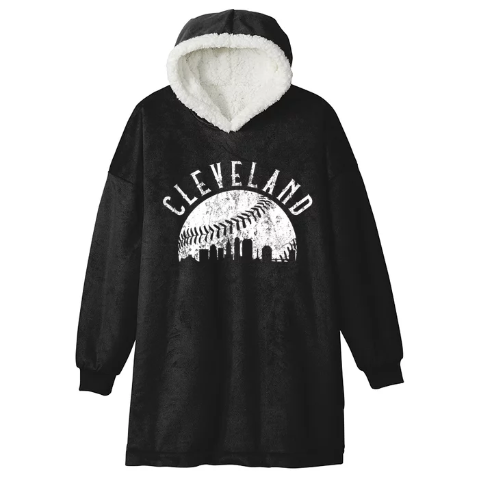 Vintage Cleveland Ohio Skyline Apparel Hooded Wearable Blanket