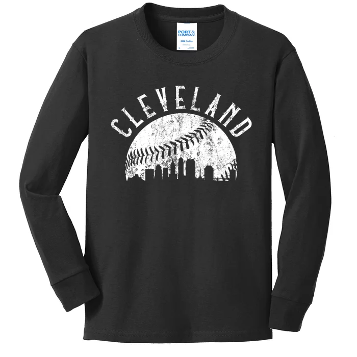 Vintage Cleveland Ohio Skyline Apparel Kids Long Sleeve Shirt