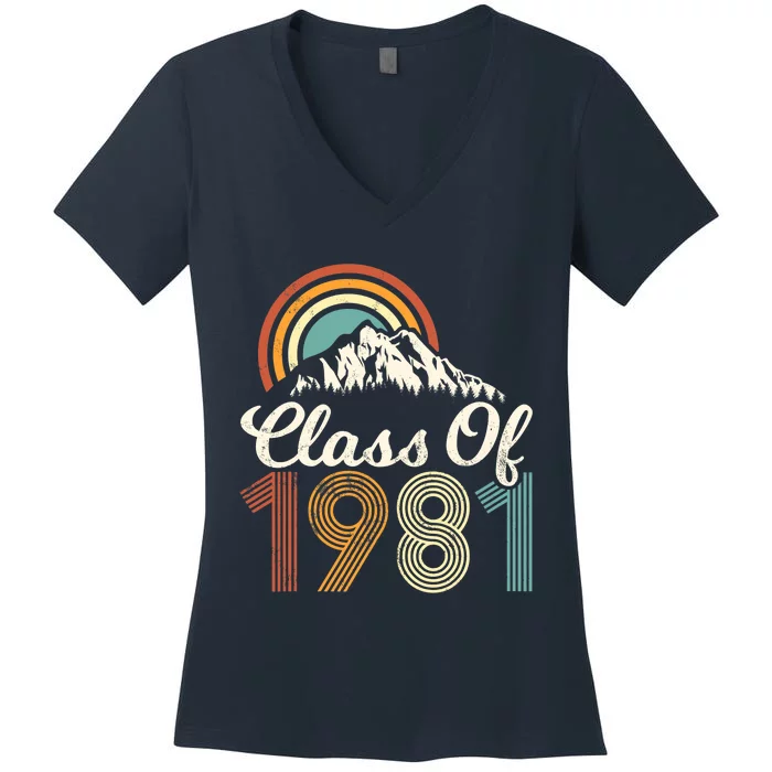 Vintage Class Of 1981 High School College Reunion Distressed Women's V-Neck T-Shirt