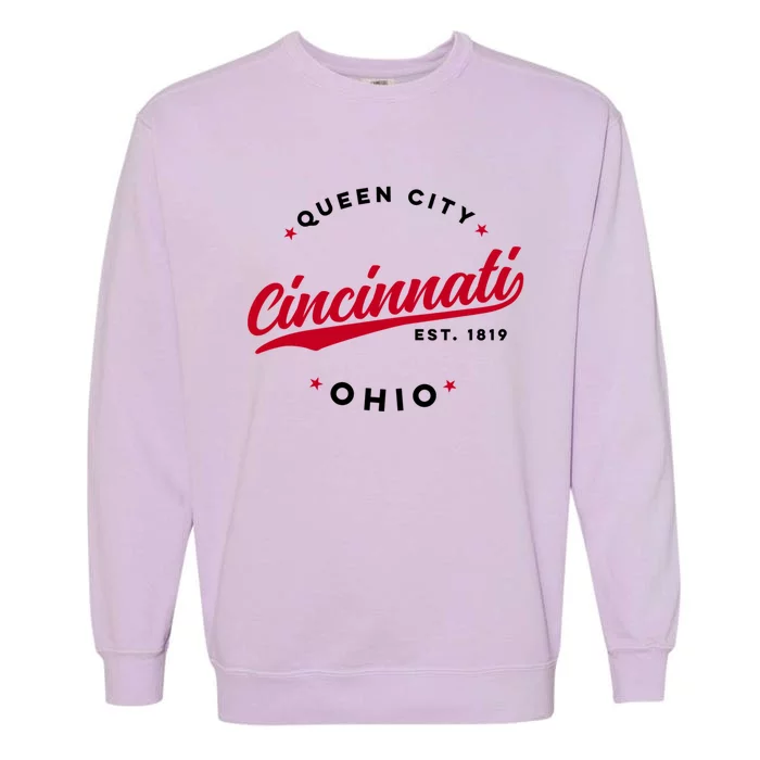 Vintage Cincinnati Ohio Queen City Red Text Meaningful Gift Garment-Dyed Sweatshirt