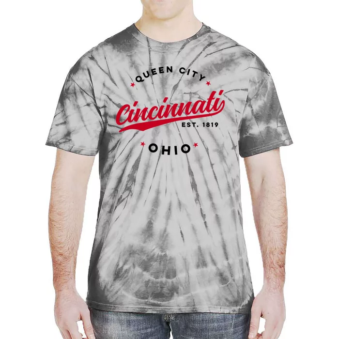 Vintage Cincinnati Ohio Queen City Red Text Meaningful Gift Tie-Dye T-Shirt