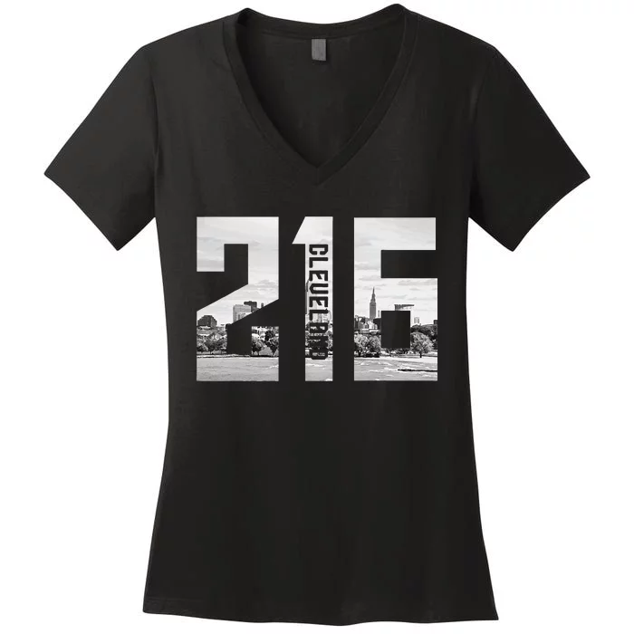 Vintage Cleveland Ohio 216 Area Code Skyline Women's V-Neck T-Shirt