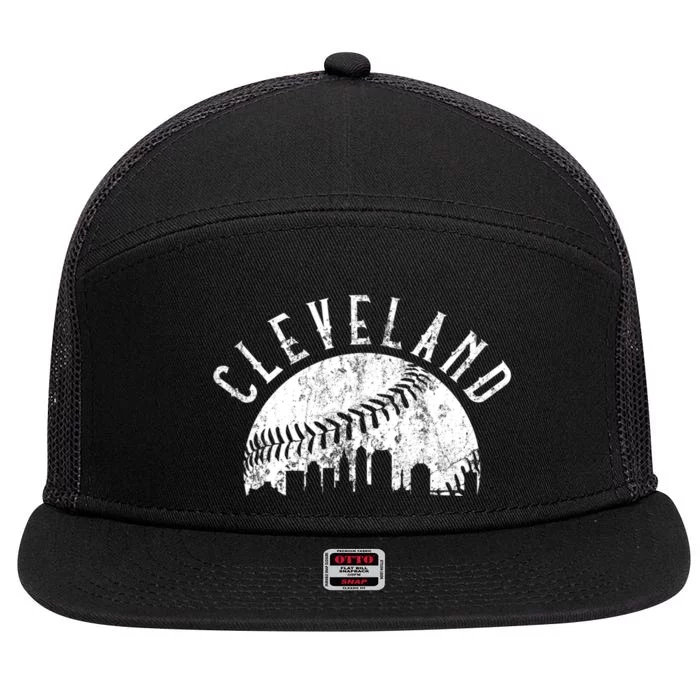 Vintage Cleveland Ohio Skyline Apparel 7 Panel Mesh Trucker Snapback Hat