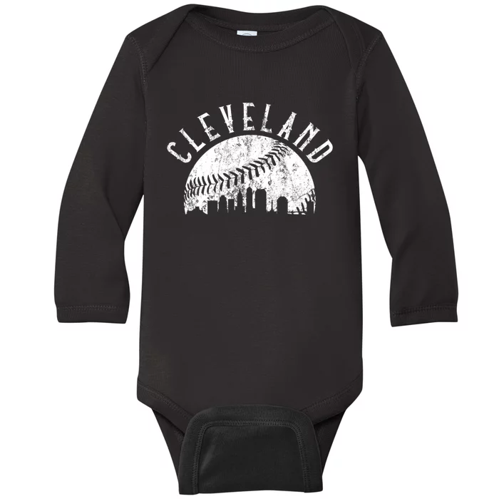 Vintage Cleveland Ohio Skyline Apparel Baby Long Sleeve Bodysuit