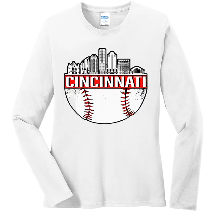 Vintage Cincinnati Ohio Skyline Ladies Long Sleeve Shirt