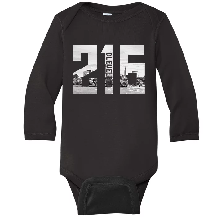 Vintage Cleveland Ohio 216 Area Code Skyline Baby Long Sleeve Bodysuit