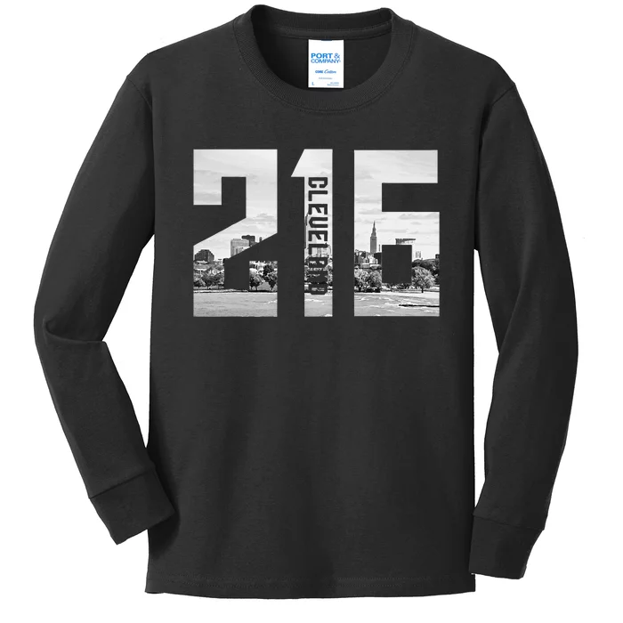 Vintage Cleveland Ohio 216 Area Code Skyline Kids Long Sleeve Shirt