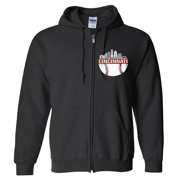 Vintage Cincinnati Ohio Skyline Apparel Full Zip Hoodie