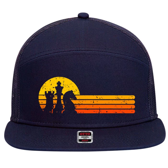 Vintage Chess Player Retro Sunset Design Chess Pieces 7 Panel Mesh Trucker Snapback Hat