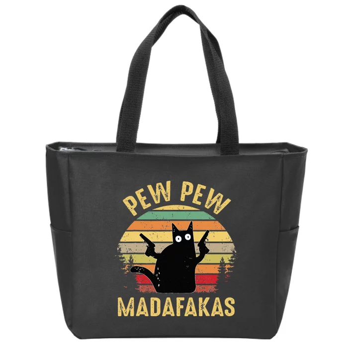 Vintage Cats Pew Pew Madafakas Funny Crazy Cat Lovers Gifts Zip Tote Bag