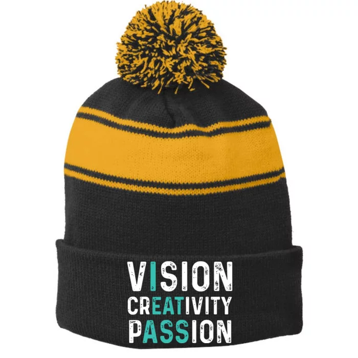 Vision Creativity Passion Vintage Stripe Pom Pom Beanie