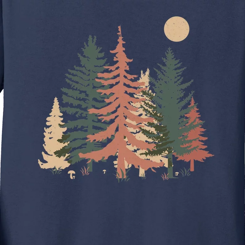 Vintage Colors Pine Tree Forest Kids Long Sleeve Shirt