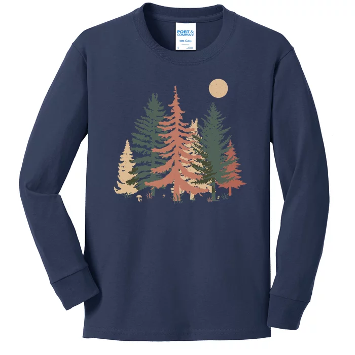 TeeShirtPalace | Vintage Colors Pine Tree Forest Kids Long Sleeve Shirt