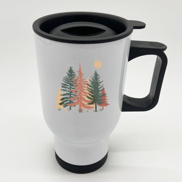 Vintage Colors Pine Tree Forest Front & Back Stainless Steel Travel Mug