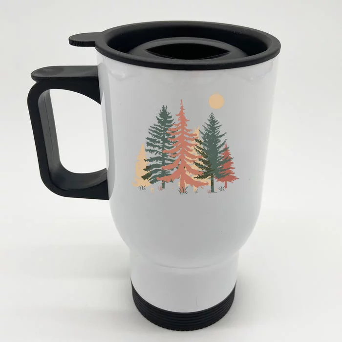 Vintage Colors Pine Tree Forest Front & Back Stainless Steel Travel Mug