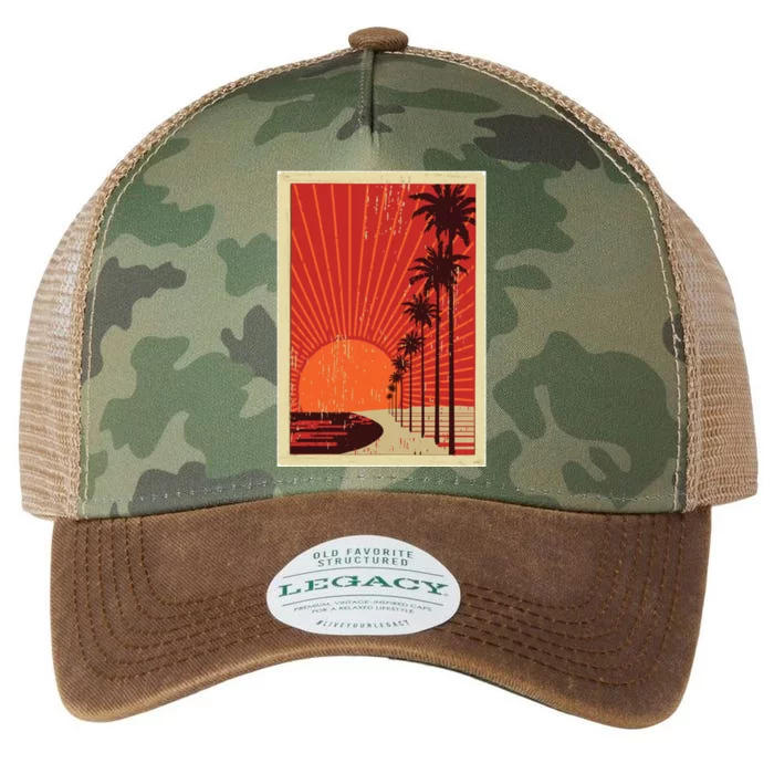 Vintage California Poster Sunset Beach Legacy Tie Dye Trucker Hat