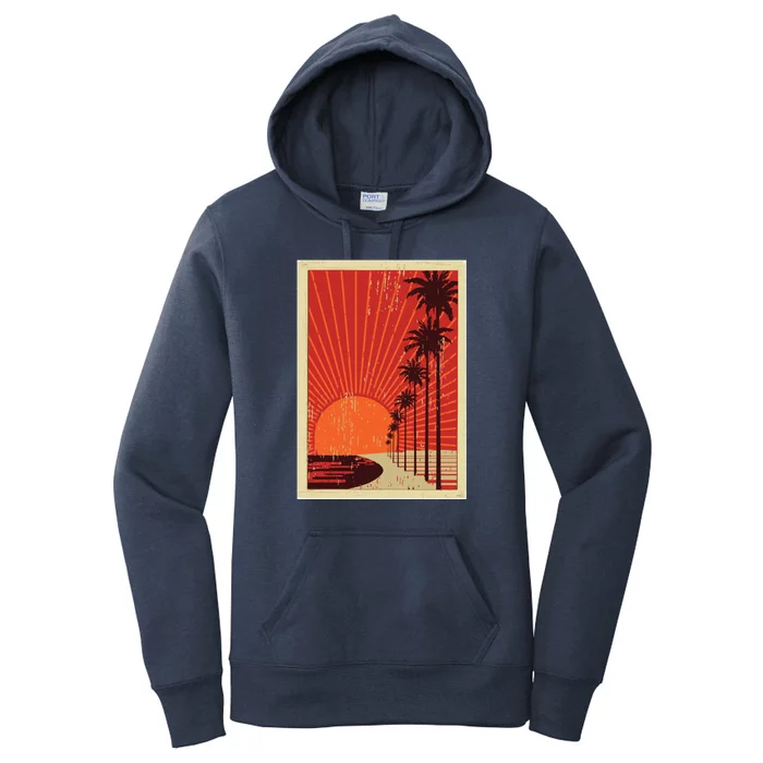 Vintage California Poster Sunset Beach Women's Pullover Hoodie