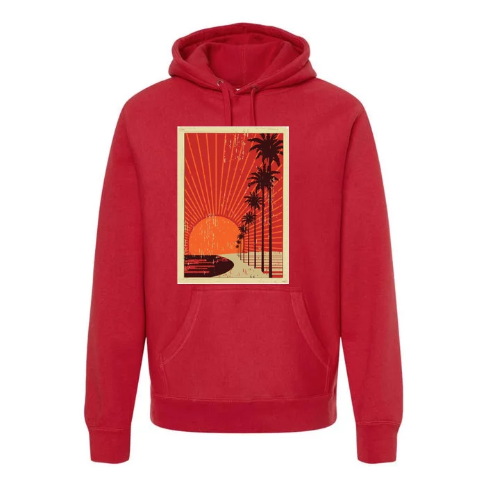 Vintage California Poster Sunset Beach Premium Hoodie