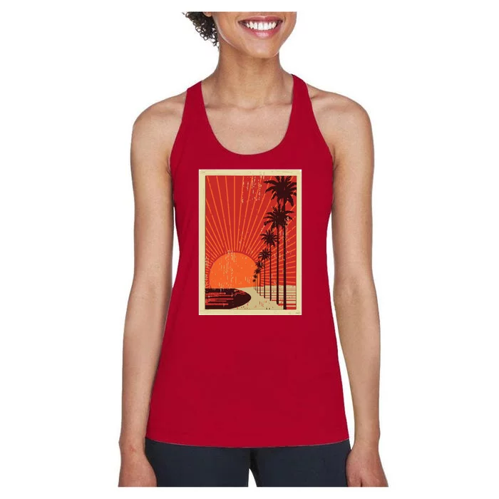 Vintage California Poster Sunset Beach Women's Racerback Tank