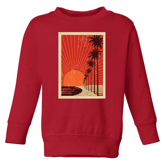 Vintage California Poster Sunset Beach Toddler Sweatshirt