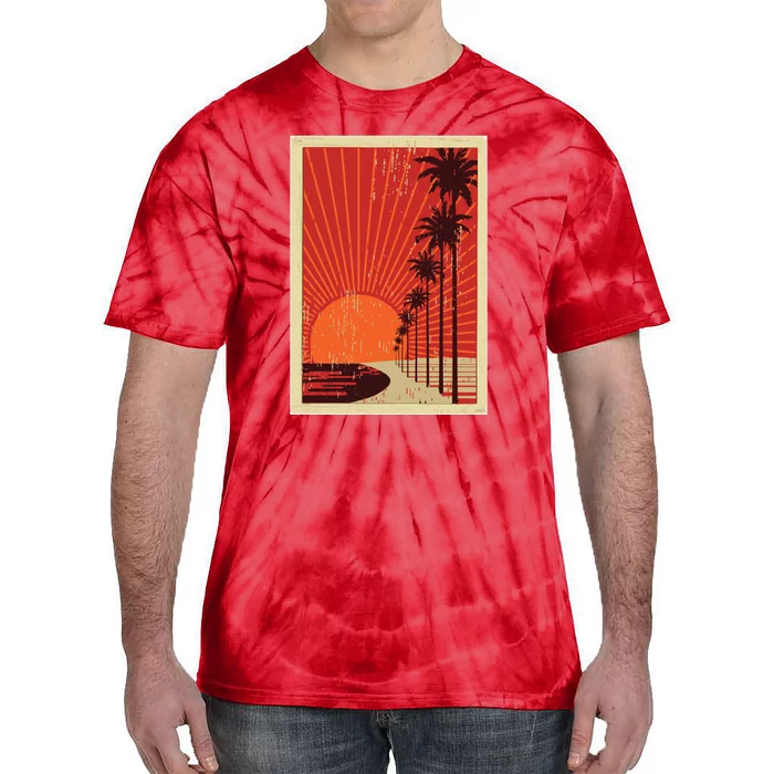 Vintage California Poster Sunset Beach Tie-Dye T-Shirt