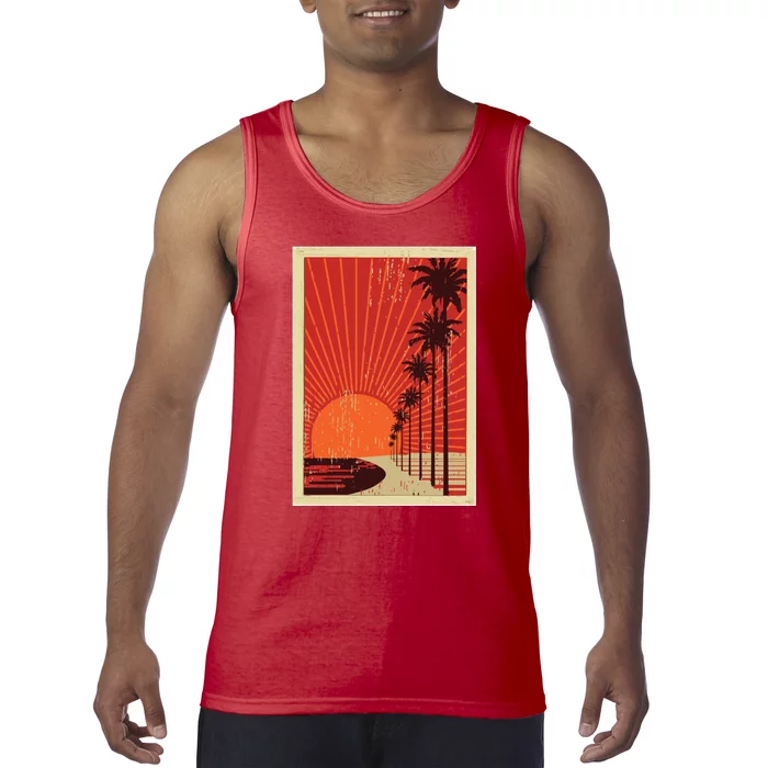 Vintage California Poster Sunset Beach Tank Top