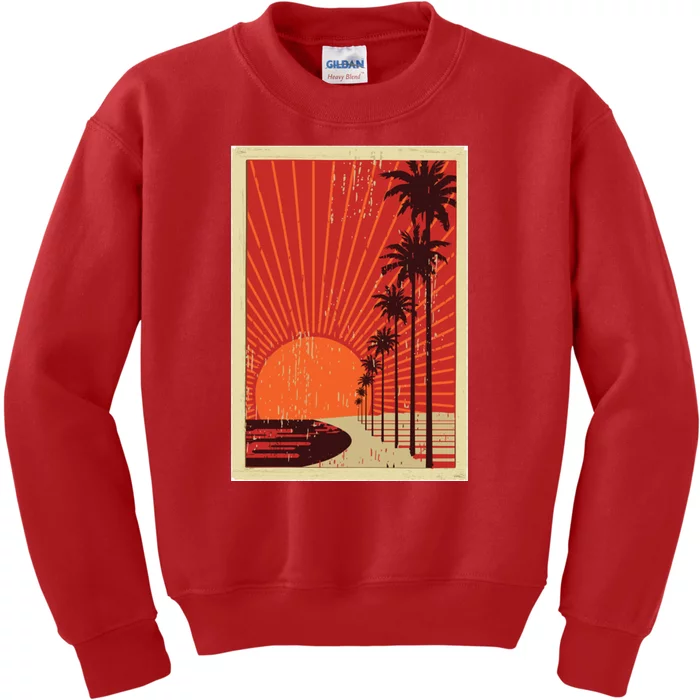 Vintage California Poster Sunset Beach Kids Sweatshirt