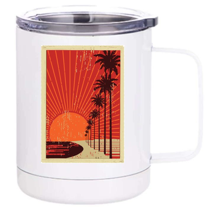 Vintage California Poster Sunset Beach Front & Back 12oz Stainless Steel Tumbler Cup