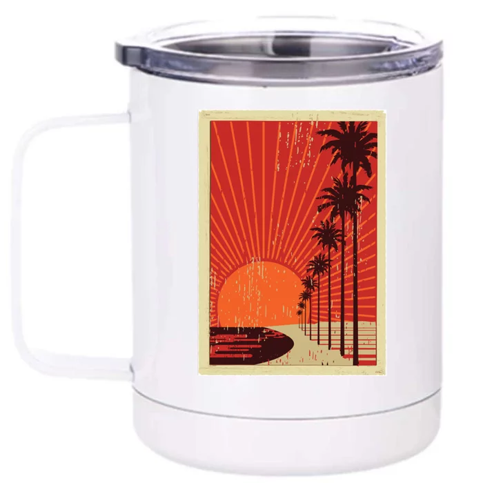 Vintage California Poster Sunset Beach Front & Back 12oz Stainless Steel Tumbler Cup