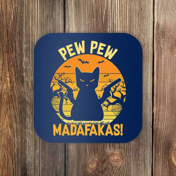 Vintage Cat Pew Pew Madafakas Halloween Day Coaster