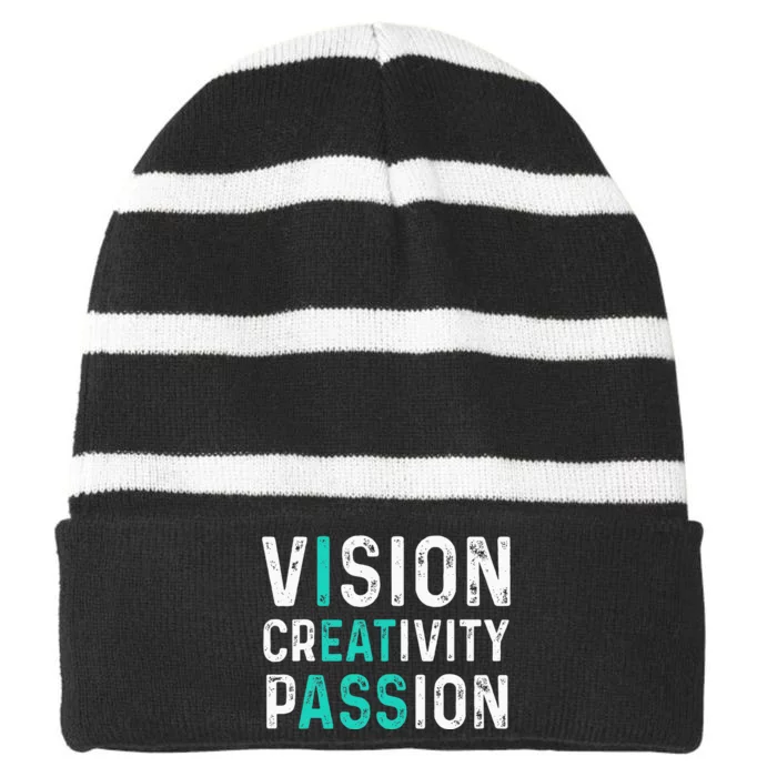 Vision Creativity Passion Vintage Striped Beanie with Solid Band