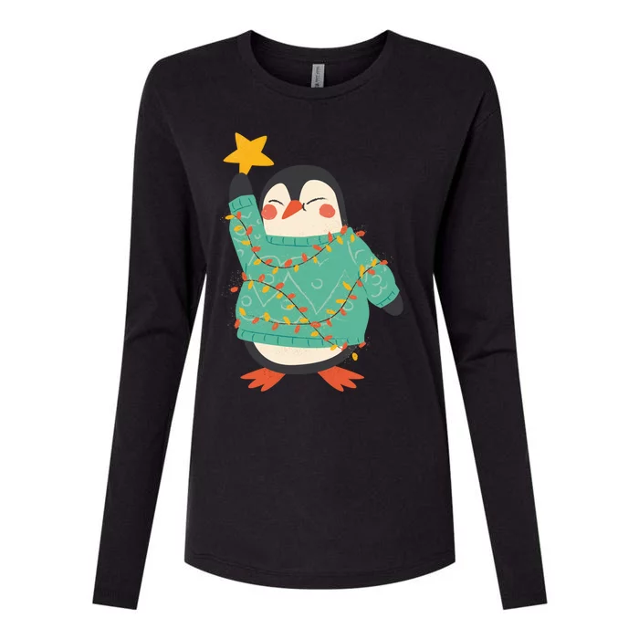 Vintage Christmas Penguin Funny Gift Womens Cotton Relaxed Long Sleeve T-Shirt