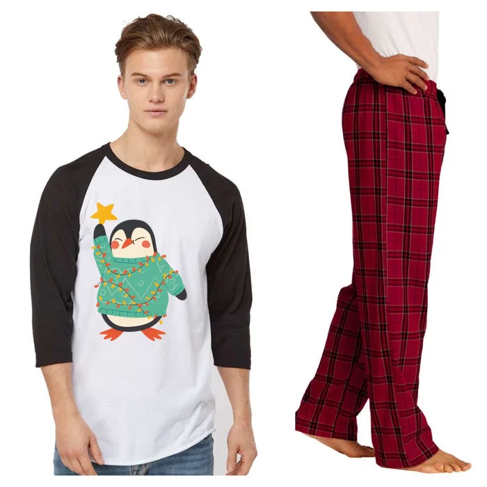 Vintage Christmas Penguin Funny Gift Raglan Sleeve Pajama Set