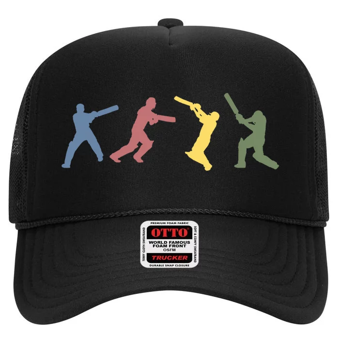 Vintage Cricket Player Sports Lover Team Coach Graphic Premium High Crown Mesh Trucker Hat