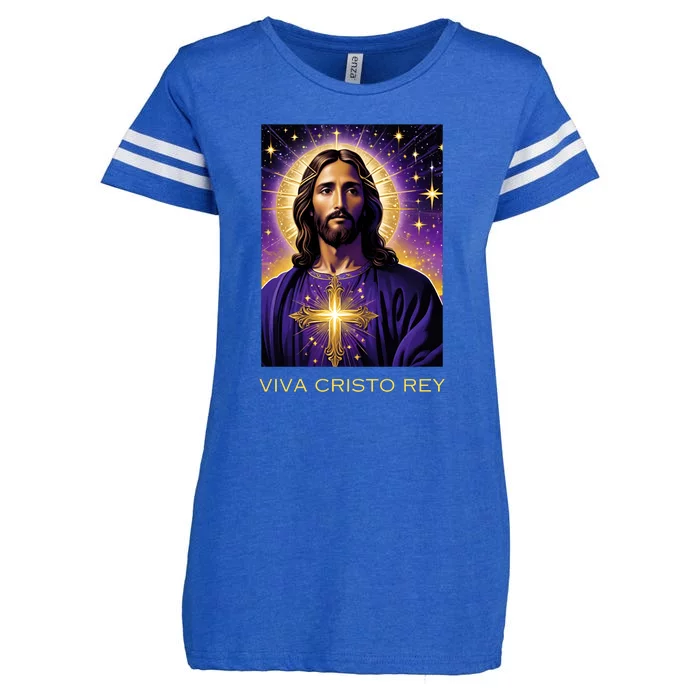 Viva Cristo Rey Catholic Jesus Christ The King Enza Ladies Jersey Football T-Shirt