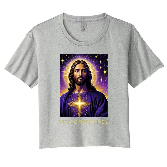 Viva Cristo Rey Catholic Jesus Christ The King Women's Crop Top Tee