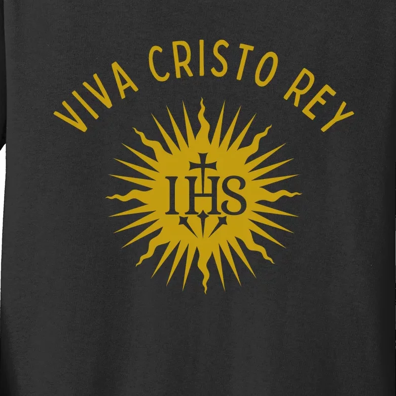 Viva Cristo Rey Roman Catholic Kids Long Sleeve Shirt