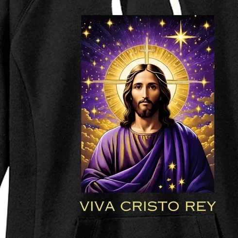 Viva Cristo Rey Catholic Jesus Christ The King Women's Fleece Hoodie