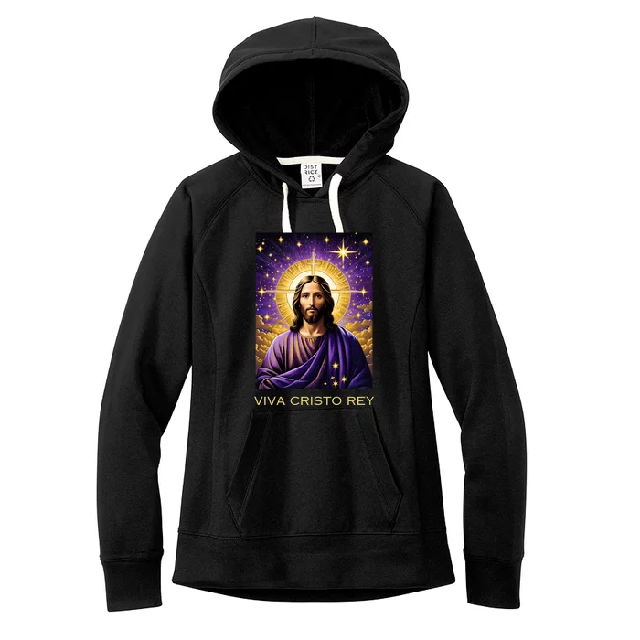 Viva Cristo Rey Catholic Jesus Christ The King Women's Fleece Hoodie