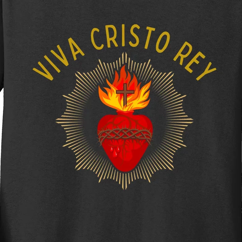 Viva Cristo Rey Roman Catholic Kids Long Sleeve Shirt