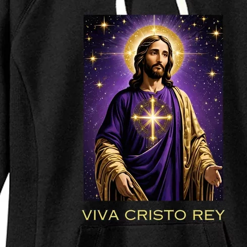 Viva Cristo Rey Catholic Jesus Christ The King Women's Fleece Hoodie