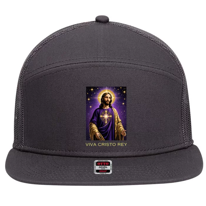 Viva Cristo Rey Catholic Jesus Christ The King 7 Panel Mesh Trucker Snapback Hat