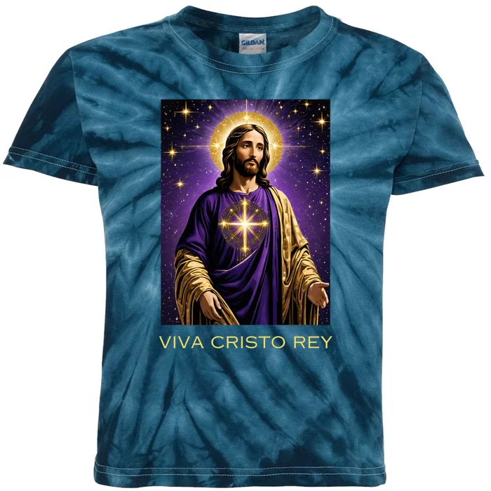 Viva Cristo Rey Catholic Jesus Christ The King Kids Tie-Dye T-Shirt