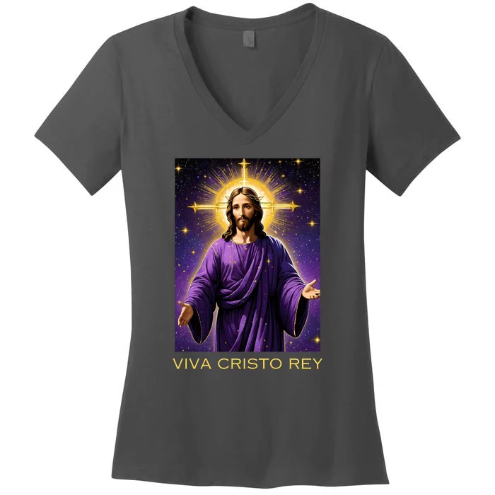 Viva Cristo Rey Roman Catholic Jesus Christ Women's V-Neck T-Shirt