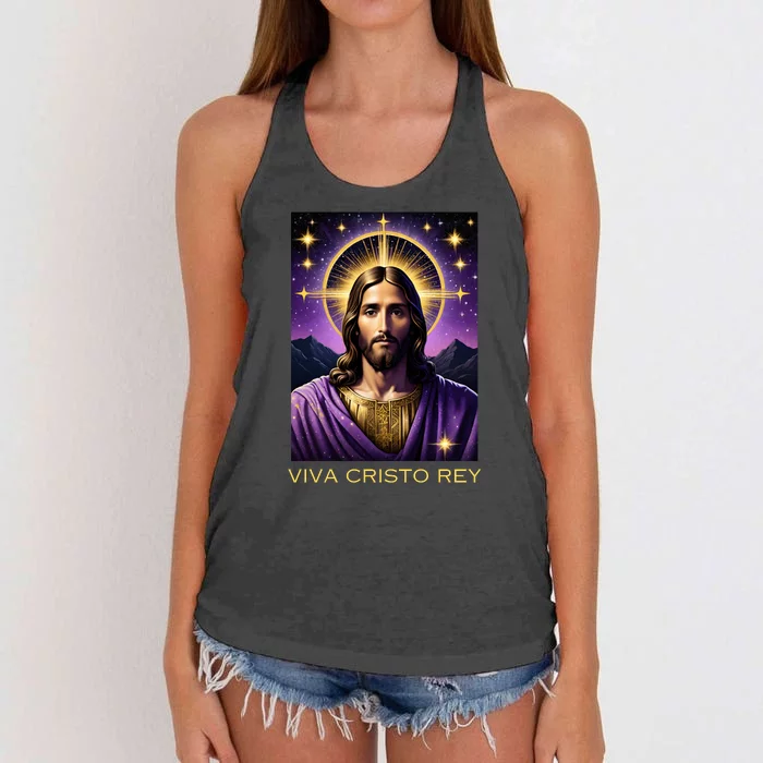 Viva Cristo Rey Roman Catholic Jesus Christ Women's Knotted Racerback Tank